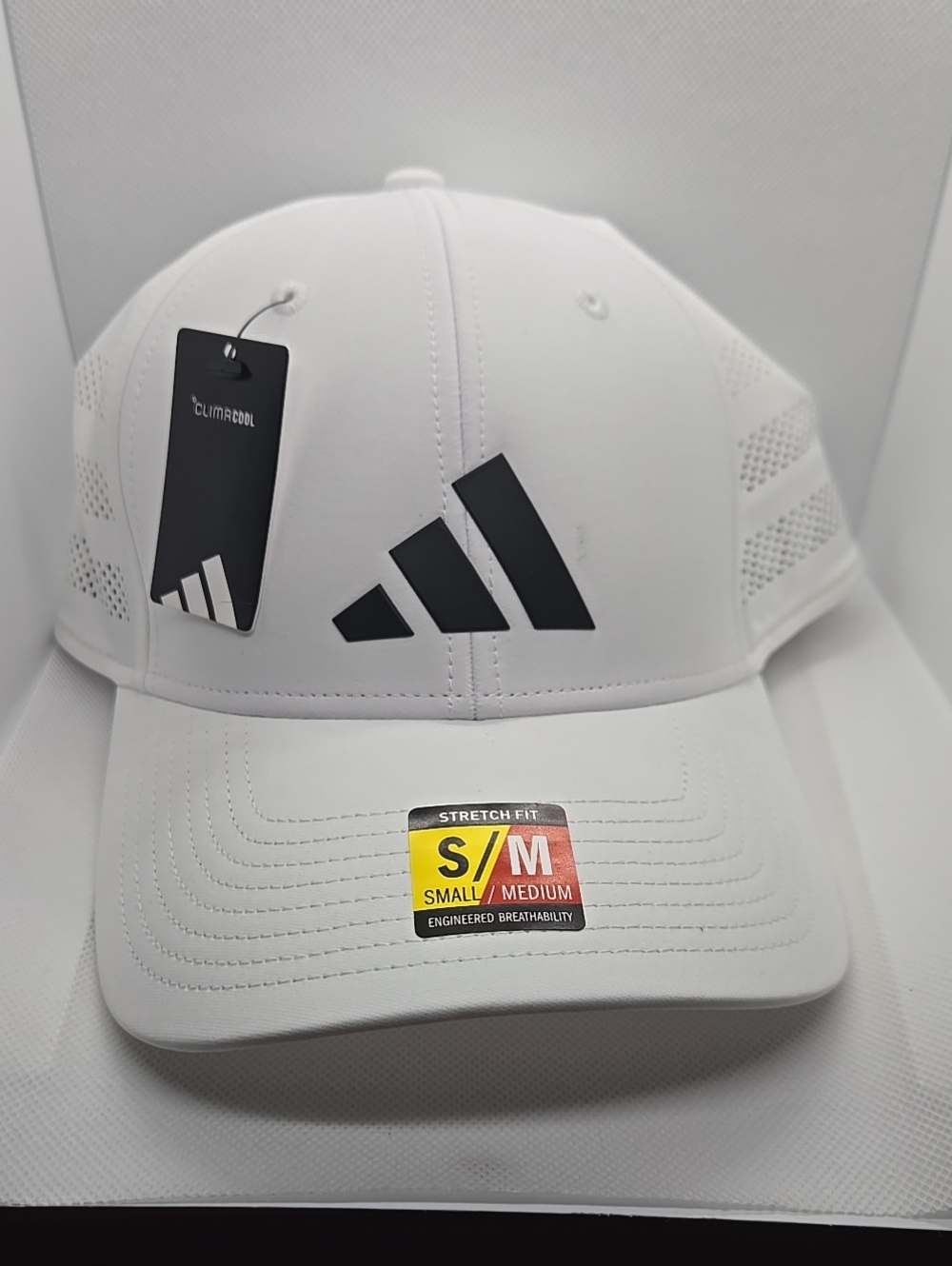 adidas White Stretch Fit Cap with Black Logo